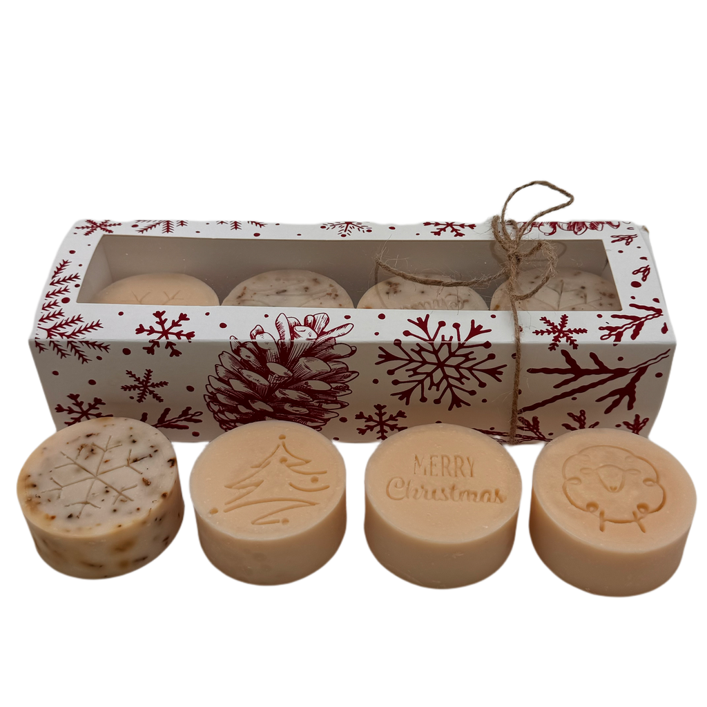 Caja roja o dorada navidad 4 jabones